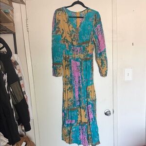 Boho Emery Rose V-Neck Floral Patchwork XL Maxi Dress